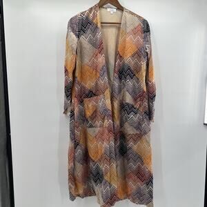 Lularoe Sarah Duster Sweater Womens Medium Multicolor Open Woven Geometric